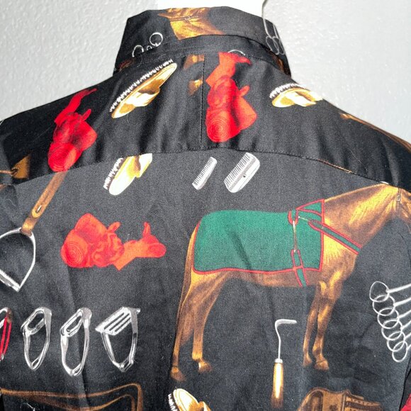 VINTAGE LAUREN RALPH LAUREN BLACK EQUESTRIAN PRINT BLOUSE SHIRT TOP  EUC - LARGE - Picture 6 of 12